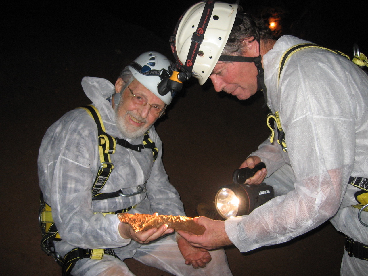 Dan David and Israel Hershkovitz in Manot cave